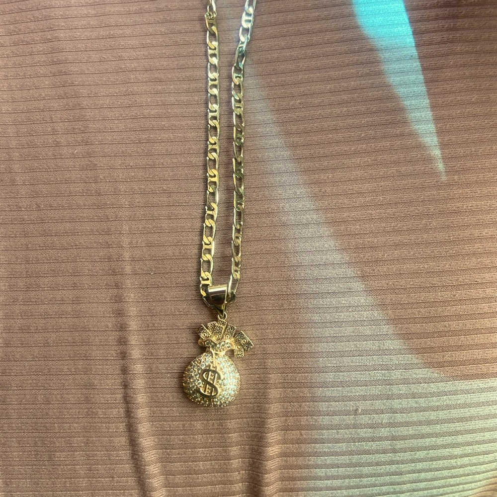 Money bag charm with necklace gold